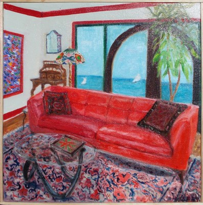Red Couch, Blue Lake                                         